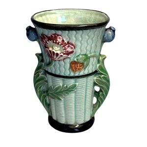 Vintage Hand Painted Made in Japan Green Ceramic Vase.